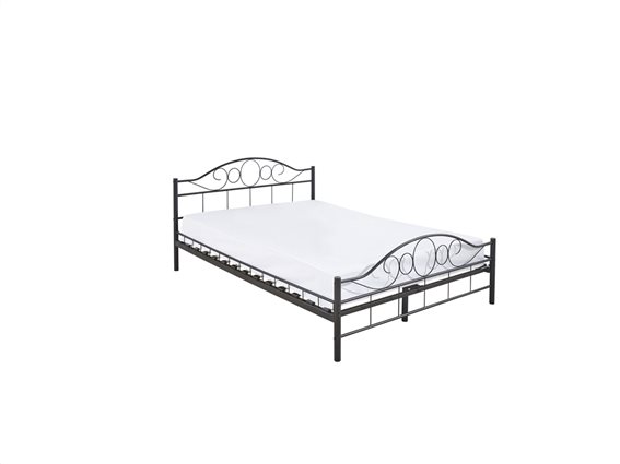 Διπλό μεταλλικό κρεβάτι, 160x200cm, με μεταλλικό σκαλιστό σκελετό, σε Μαύρο χρώμα