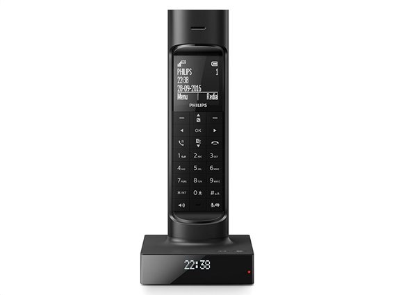 Philips Ασύρματο Επαναφορτιζόμενο Τηλέφωνο με Φωτιζόμενη Οθόνη σε Μαύρο χρώμα, Faro M7701B/23