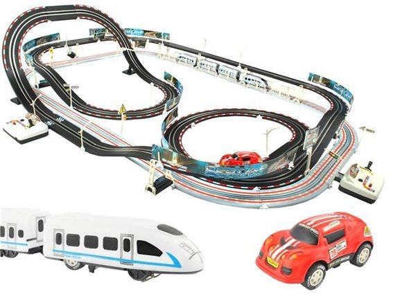 Aria Trade Σετ 2 σε 1 Παιχνίδι Συναρμολογούμενος Σιδηρόδρομος με Τρένο και Αυτοκίνητο, Με ελεγκτές κυκλοφορίας