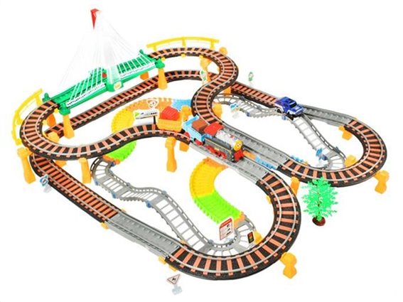 Σετ 2 σε 1 Παιχνίδι Συναρμολογούμενος Σιδηρόδρομος με Τρένο και Αυτοκινητόδρομο με Αξεσουάρ