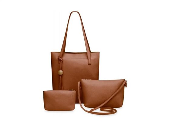 Aria Trade Γυναικεία Τσάντα ώμου, Shopping Bag, με ενσωματωμένη τσάντα χιαστή και Φάκελο 3 σε 1 σε χρώμα Καφέ.