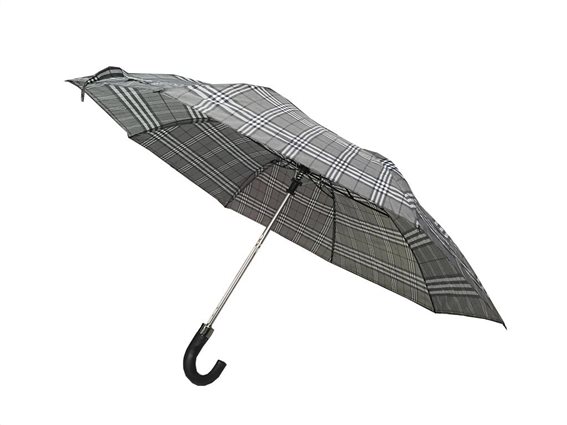 Αυτόματη Ομπρέλα Βροχής διαμέτρου 53 cm με λαβή γάντζο, Amrini Μαύρο Γκρι