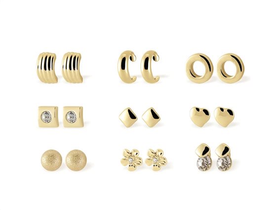 Pierre Cardin Gift Set Pxe90075a 9 Σκουλαρίκια Από Κράμα Χρυσού Και Κρύσταλλα