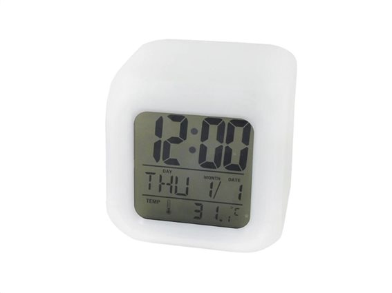Φωτιζόμενο ψηφιακό  ρολόι ξυπνητήρι σε σχήμα κύβου, εναλλαγή 6 χρωμάτων,7.5x7.5x7.5 cm