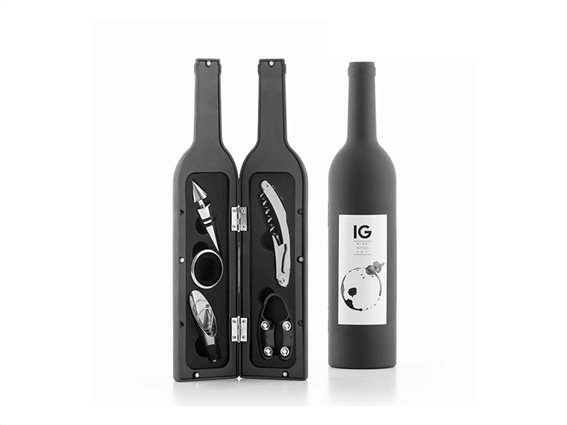 Σετ Αξεσουάρ κρασιού Sommelier 5 τεμαχίων σε Θήκη με σχήμα Μπουκάλι κρασί, Innovagoods V0100451