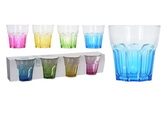 Σετ Γυάλινα ποτήρια νερού 4 τεμαχιών, χωρητικότητας 290ml, σε 4 διαφορετικά χρώματα