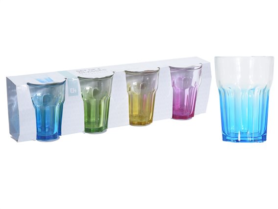 Σετ Γυάλινα ποτήρια νερού 4 τεμαχιών, χωρητικότητας 360ml, σε 4 διαφορετικά χρώματα