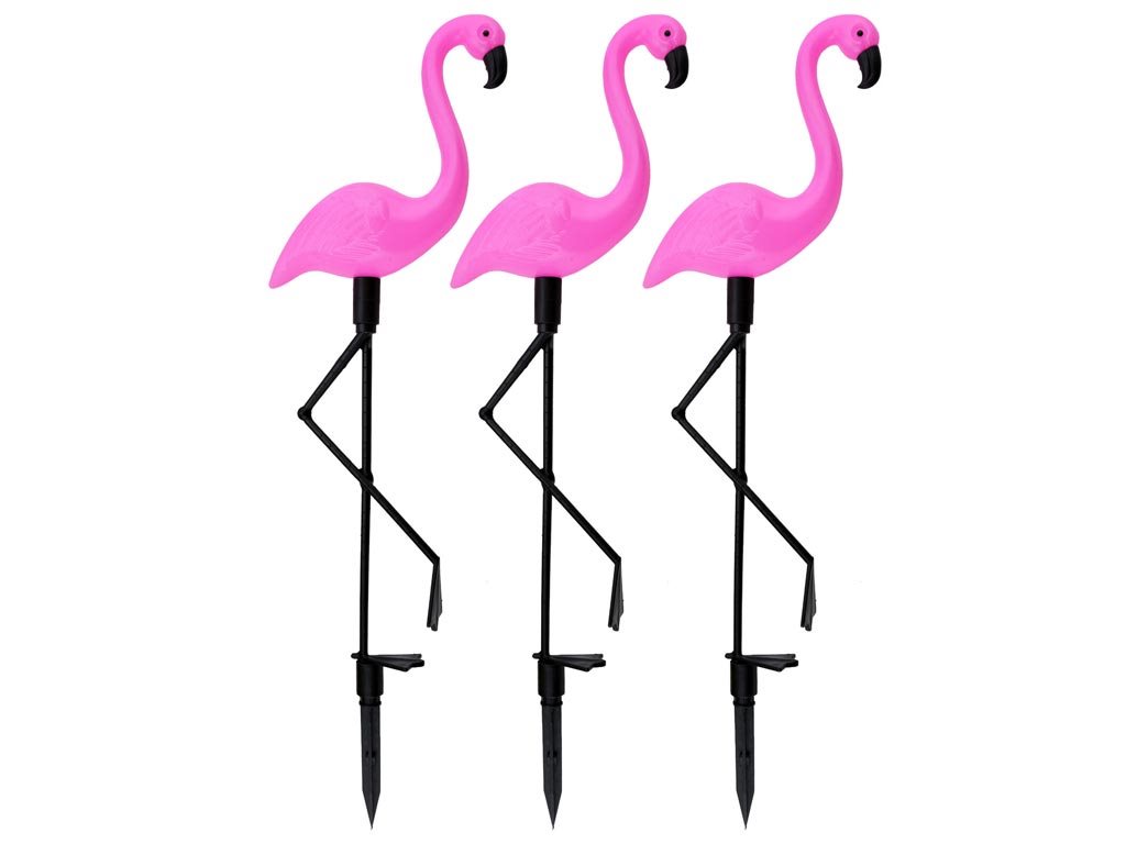 Σετ 3 τεμαχίων Solar Ροζ Φλαμίνγκο Φωτιστικά LED Εξωτερικού Χώρου με πάνελ, Flamingo