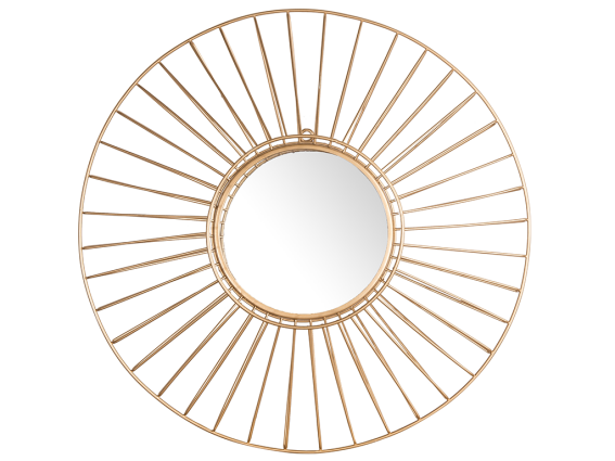 Διακοσμητικός Μεταλλικός στρογγυλός Καθρέφτης με ακτίνες, σε χρυσό χρώμα, 50x50x4cm