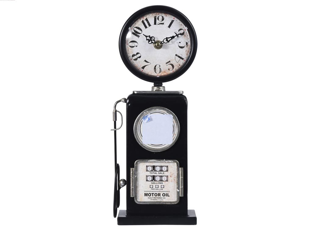 Επιτραπέζιο Ρετρό Μεταλλικό Ρολόι σε Σχήμα Αντλίας Βενζίνης Μαύρο