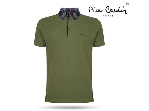 Pierre Cardin Ανδρικό Μπλουζάκι Polo T-shirt με κοντό μανίκι κουμπιά και καρό γιακά σε Πράσινο χρώμα