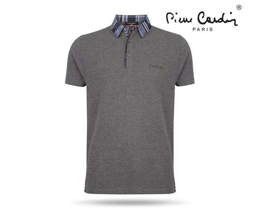 Pierre Cardin Ανδρικό Μπλουζάκι Polo T-shirt με κοντό μανίκι κουμπιά και καρό γιακά σε ανθρακί χρώμα