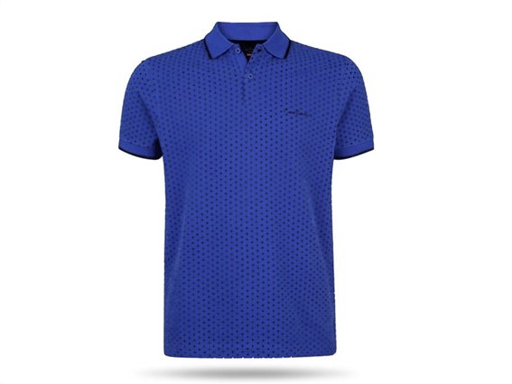 Pierre Cardin Ανδρικό Μπλουζάκι Polo T-shirt με κοντό μανίκι κουμπιά και πουά σχέδιο σε μπλε χρώμα