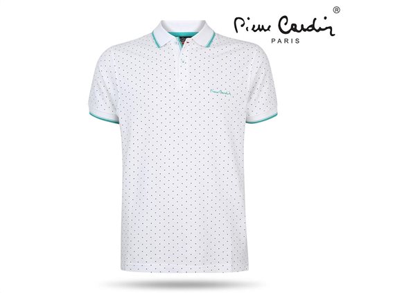 Pierre Cardin Ανδρικό Μπλουζάκι Polo T-shirt με κοντό μανίκι κουμπιά και πουά σχέδιο σε λευκό χρώμα