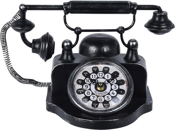 Aria Trade Μεταλλικό Επιτραπέζιο Ρολόι σε σχήμα vintage τηλεφώνου, σε μαύρο χρώμα 29x25x18 cm
