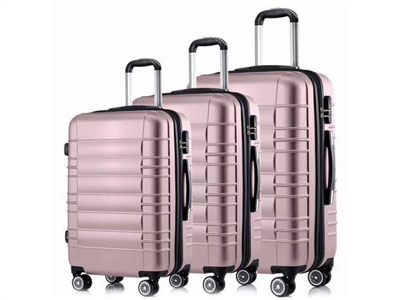 Hoffmanns Σετ 3 Βαλίτσες Ταξιδιού ABS, Τηλεσκοπικό Χερούλι, Ροδάκια Κλείδωμα Ασφ. σε Ροζ Χρώμα