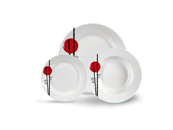 Σετ Σερβίτσια Φαγητού 18 τεμαχίων με Πορσελάνινα Πιάτα σε Λευκό χρώμα και κόκκινο σχέδιο