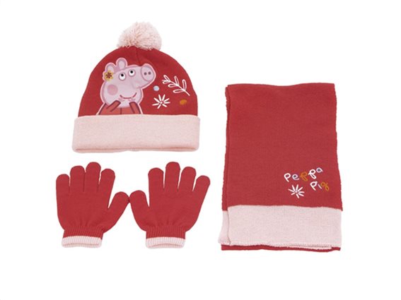 Peppa Pig Παιδικό Σετ Σκουφάκι, Κασκόλ και Γάντια, σε 2 χρώματα Κόκκινο