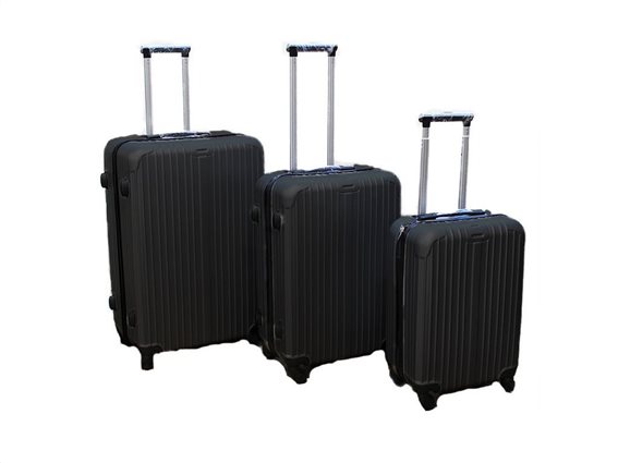 Σετ 3 Βαλίτσες Ταξιδιού ABS με Τηλεσκοπικό Χερούλι, Ροδάκια & Κλείδωμα Ασφαλείας σε μαύρο χρώμα