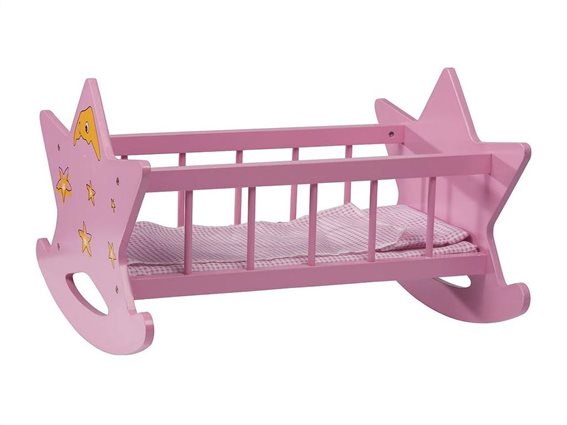 Ξύλινο Κρεβάτι Κούνια για Κούκλες σε ροζ χρώμα, 40x40x29 cm