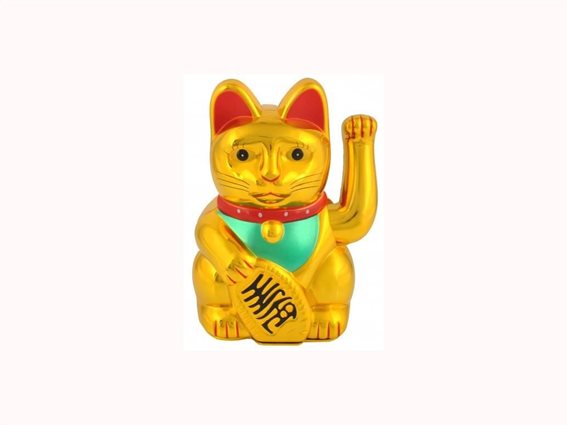 Aria Trade Τυχερή Γάτα Feng Shui καλωσορίσματος για αφθονία και πλούτο σε χρυσό χρώμα, 10,5x15x8cm