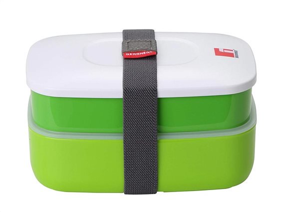 Φαγητοδοχείο Lunchbox 2 επιπέδων 1.2L με ιμάντα ασφαλείας σε πράσινο χρώμα, Bergner BG-5752-GR