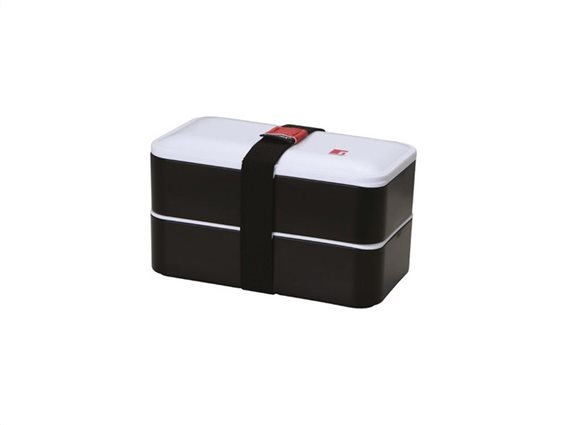 Φαγητοδοχείο Lunchbox 2 επιπέδων 1.2L με ιμάντα ασφαλείας σε μαύρο χρώμα, Bergner BG-5754-BK
