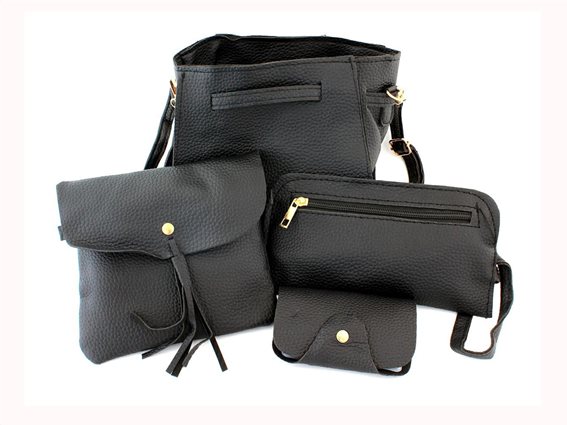 Σετ γυναικεία τσάντα ώμου 4 σε 1 σε σχήμα πουγκί με 3 μικρότερα τσαντάκια σε Μαύρο χρώμα