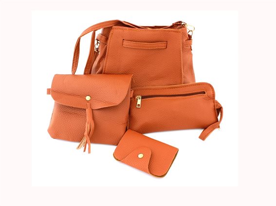 Σετ γυναικεία τσάντα ώμου 4 σε 1 σε σχήμα πουγκί με 3 μικρότερα τσαντάκια σε Καφέ χρώμα