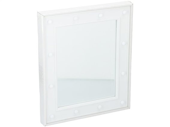 Διακοσμητικός Τετράγωνος Καθρέπτης με 12 Led σε λευκό χρώμα, 32.2x2.5x27.5 cm