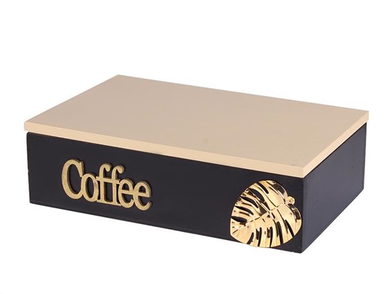 Ξύλινο Κουτί Αποθήκευσης για φακελάκια τσαγιού με 6 θέσεις σε Μαύρο χρώμα, 24x15.5x7 cm, Tea box