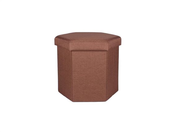 Πτυσσόμενο Υφασμάτινο Σκαμπό εξάγωνο με αποθηκευτικό χώρο σε καφέ χρώμα, 38x43x38 cm