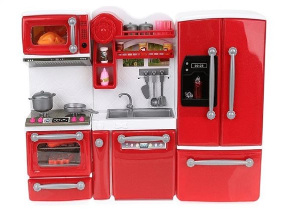Aria Trade Σετ Παιδική Κουζίνα 47 Τεμαχίων με LED φωτισμό και Ήχο σε κόκκινο χρώμα, 37x7.5x27 cm