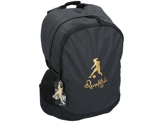Σακίδιο Πλάτης Backpack με θήκη για ακουστικά σε μαύρο χρυσό χρώμα Ronaldinho, 32x45x19 cm