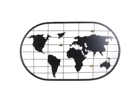 Aria Trade Επιτοίχιος Μεταλλικός Χάρτης σε Μαύρο χρώμα, 60x35 cm