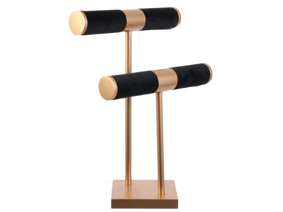Διπλή Μπιζουτιέρα Βάση Stand για κοσμήματα σε μαύρο χρυσό χρώμα, 21x14x29.5 cm