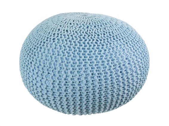 Aria Trade Πουφ από βαμβάκι με πλεκτό ύφασμα σε Γαλάζιο Χρώμα, 50x50x27 cm