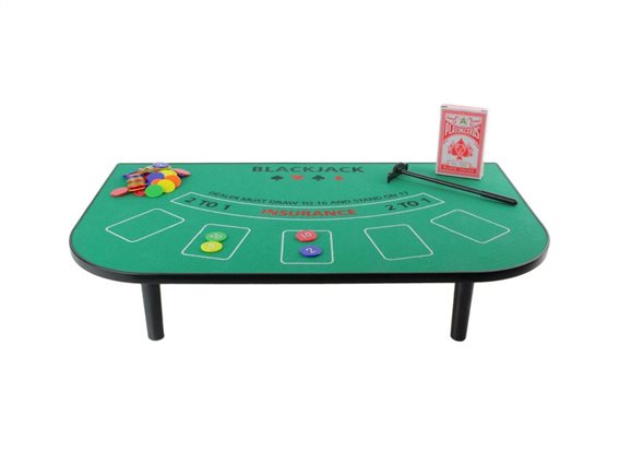 Aria Trade Τραπέζι Black Jack με τράπουλα και μάρκες, 51x30x10 cm, Blackjack table game