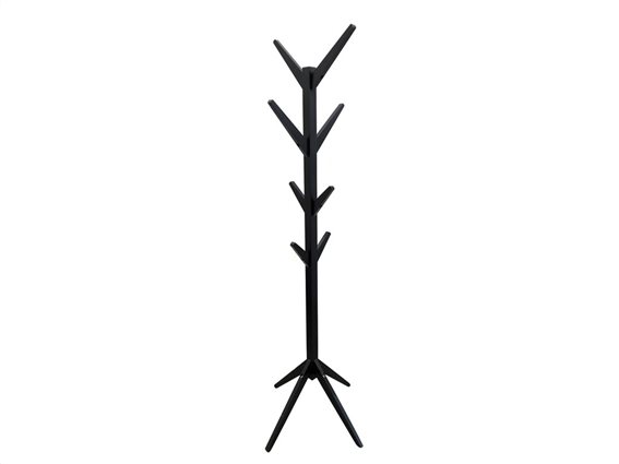 Aria Trade Ξύλινος Καλόγερος με 8 Γάντζους σε Μαύρο χρώμα, 45x45x177 cm