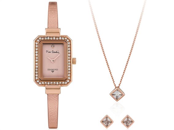 Pierre Cardin Σετ Κοσμημάτων με Γυναικείο ρολόι χειρός, σκουλαρίκια και κολιέ σε Rose Gold χρώμα