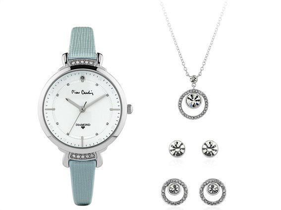 Pierre Cardin Σετ Κοσμημάτων με Γυναικείο Ρολόι Χειρός, σκουλαρίκια και κολιέ, Diamond Collection