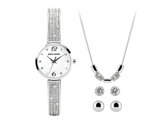 Pierre Cardin Σετ Κοσμημάτων με Γυναικείο Ρολόι Χειρός, σκουλαρίκια και κολιέ, PCX4690L199