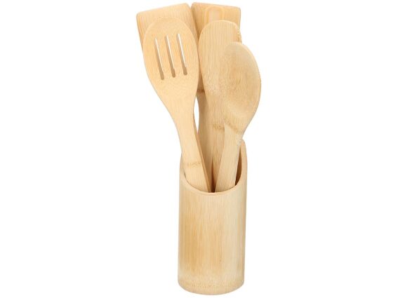 Bamboo Σετ Ξύλινα Εργαλεία Κουζίνας από Μπαμπού 5 τεμαχίων με Βάση Αποθήκευσης, Kitchen tools set