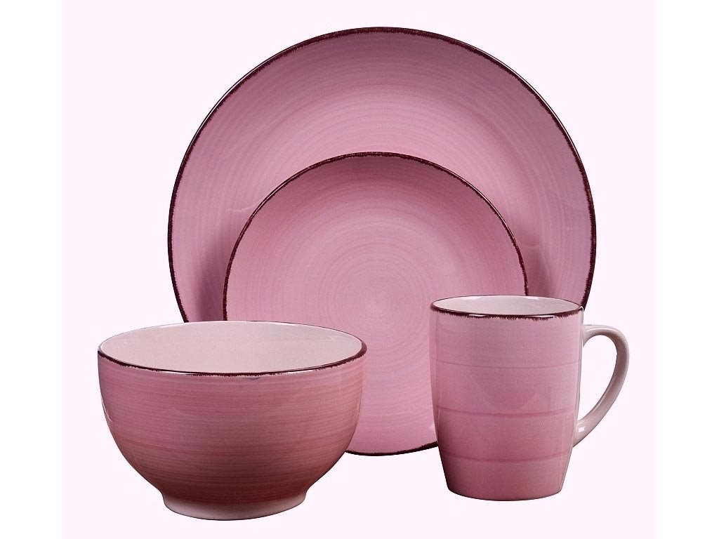 Σετ Σερβίτσιο με Πήλινα Πιάτα και Κούπες 16 τεμαχίων σε ροζ χρώμα, Dinner set