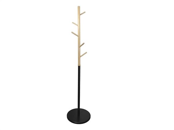 Aria Trade Ξύλινος Καλόγερος με 5 γάντζους σε καφέ μαύρο χρώμα, 40x40x180 cm