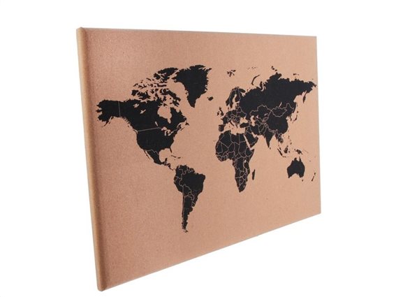 Aria Trade Πίνακας Ανακοινώσεων με Στάμπα Παγκόσμιο Χάρτη, 60x40 cm