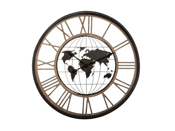 Αναλογικό ρολόι τοίχου παγκόσμιος χάρτης κατάλληλο για διακόσμηση με διάμετρο 67 cm