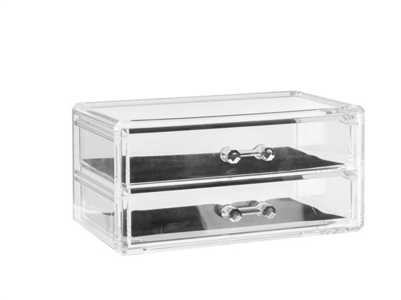 Διάφανη Κοσμηματοθήκη Μπιζουτιέρα με 2 συρτάρια, 19x12x10 cm, Selena