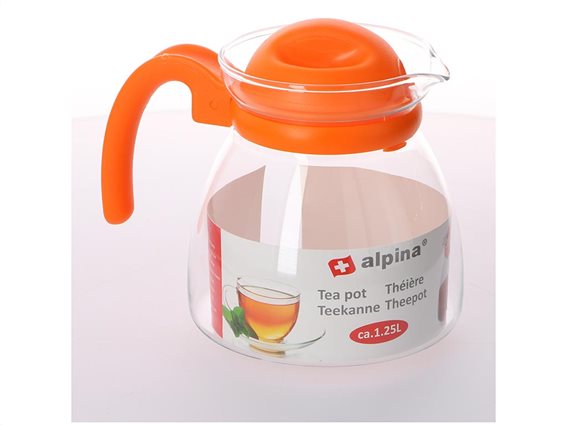 Γυάλινη Κανάτα τσαγιού χωρητικότητας 1.25L με λαβή, Alpina Switzerland Tea pot Πορτοκαλί