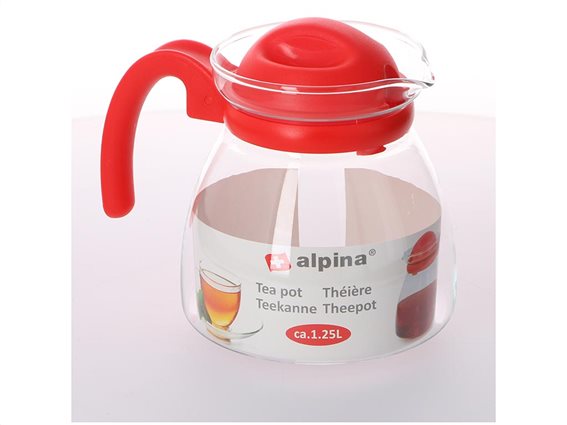Γυάλινη Κανάτα τσαγιού χωρητικότητας 1.25L με λαβή, Alpina Switzerland Tea pot Κόκκινο